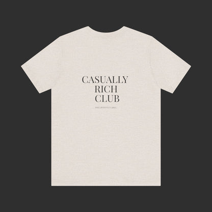 heather dust Classic Logo Tee – Casually Rich Club Back Logo Shirt