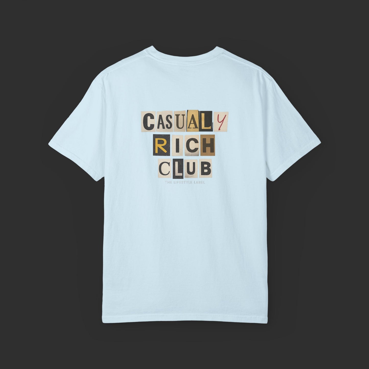 chambray Collage Graphic Tee – Bold Back Logo Streetwear